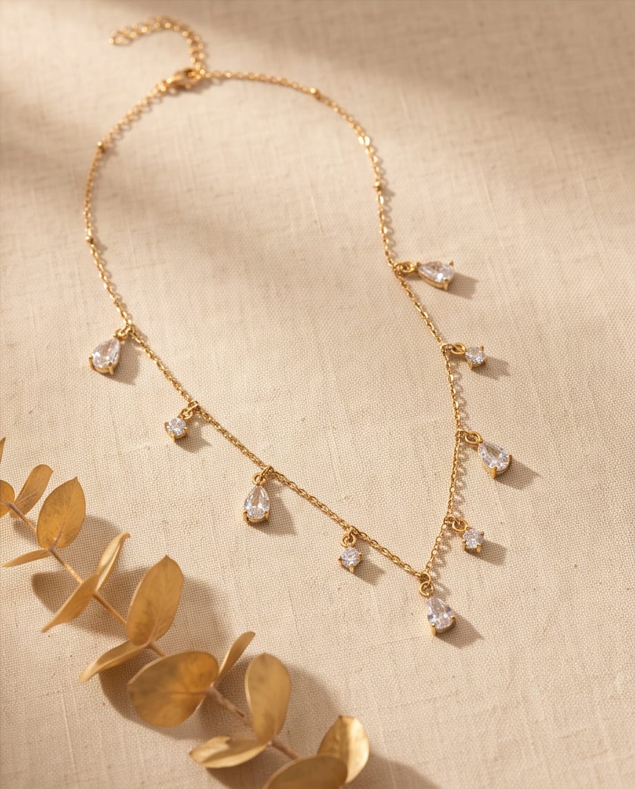 Collana regolabile acciaio gocce strass