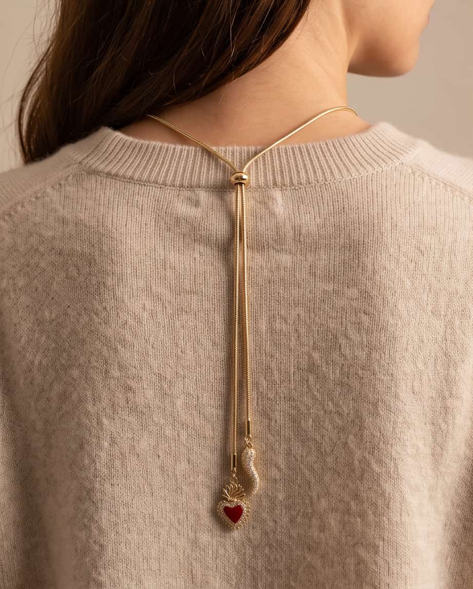 Collana regolabile acciaio saliscendi cuore cornetto