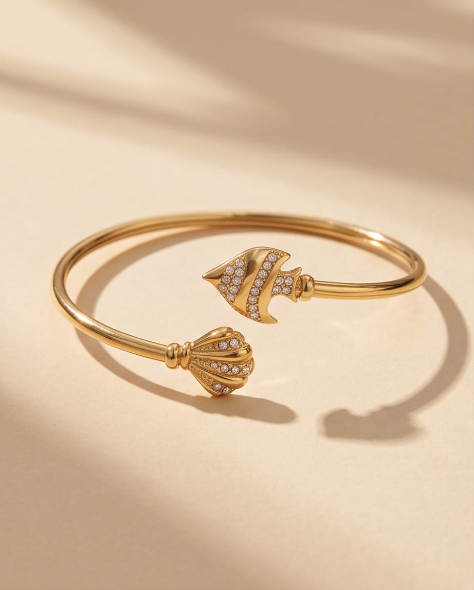 Bracciale rigido acciaio pesce conchiglia