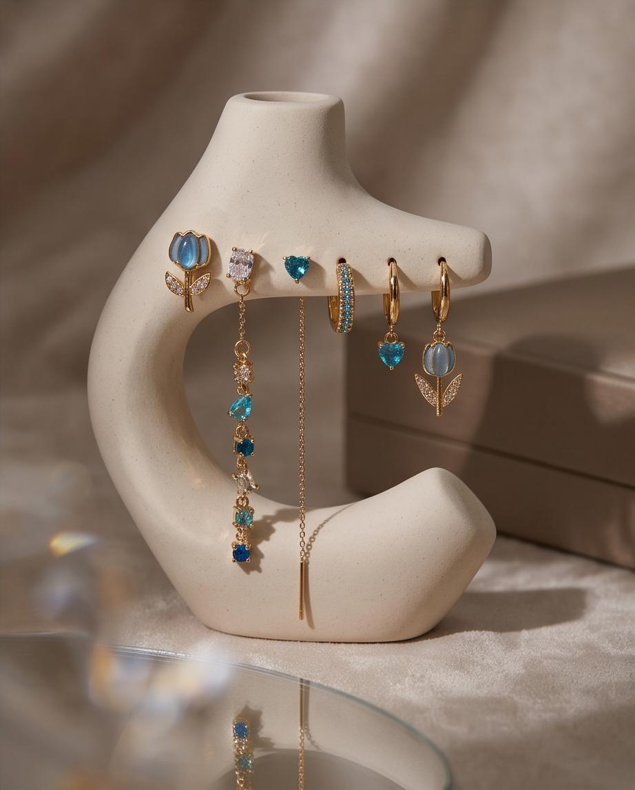 Orecchini set da 6 in acciaio tulipani