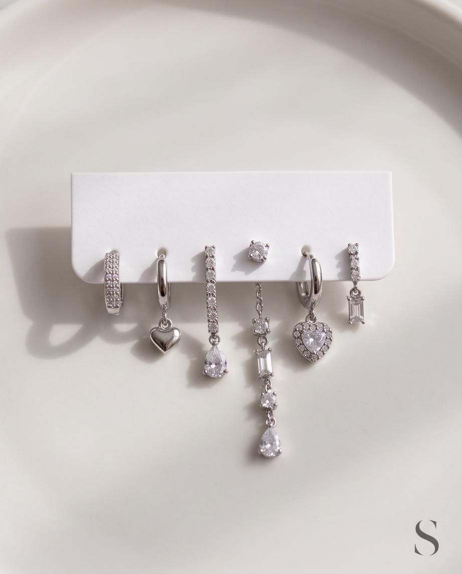 Orecchini set da 6 in acciaio cuori