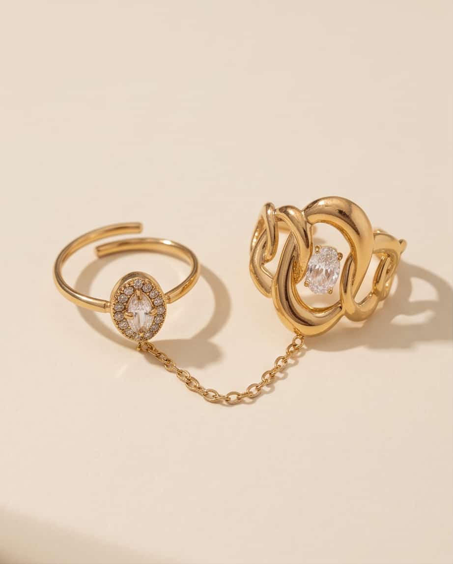 Anello acciaio doppio zircone cerchi