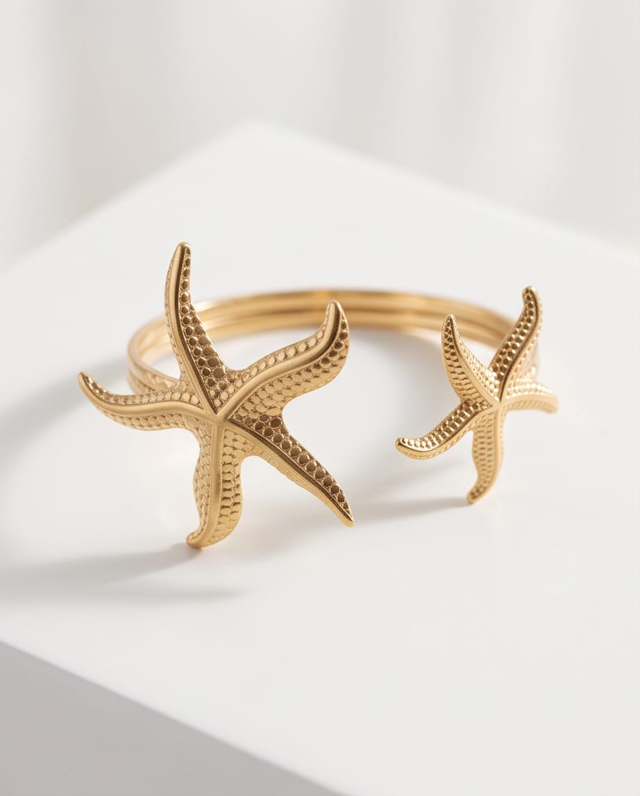 Bracciale rigido acciaio doppia stella marina