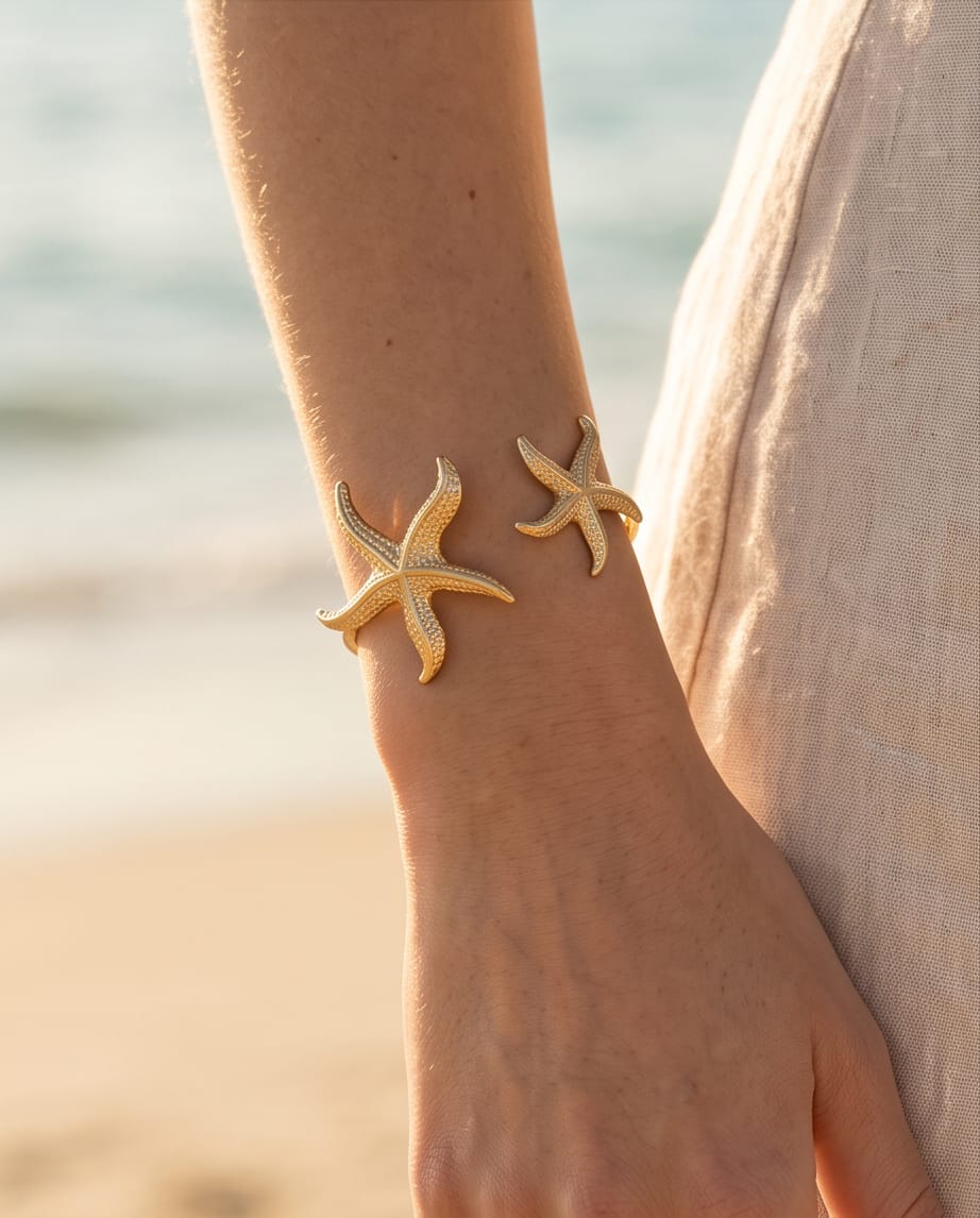 Bracciale rigido acciaio doppia stella marina