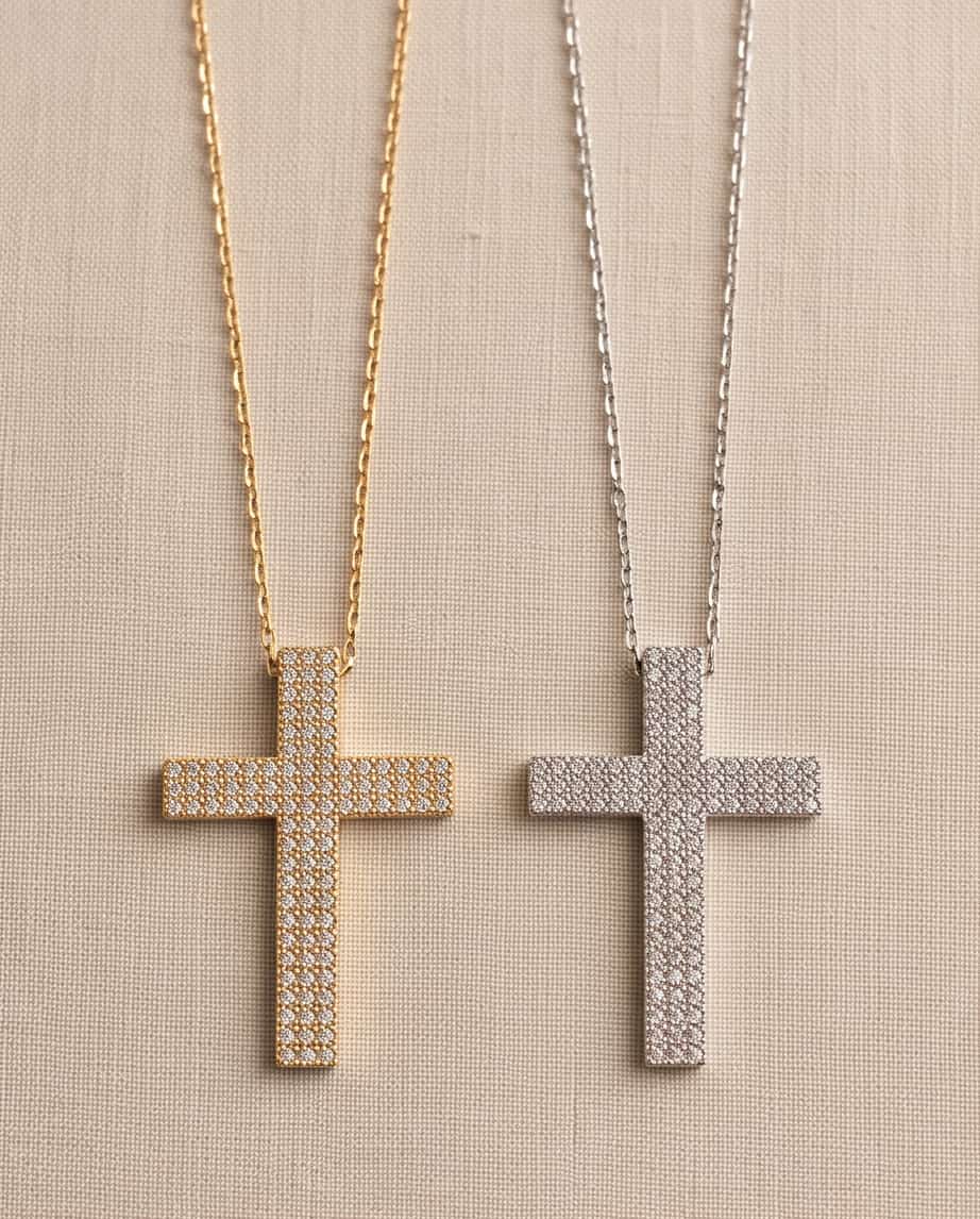 Collana regolabile acciaio croce strass 3cm