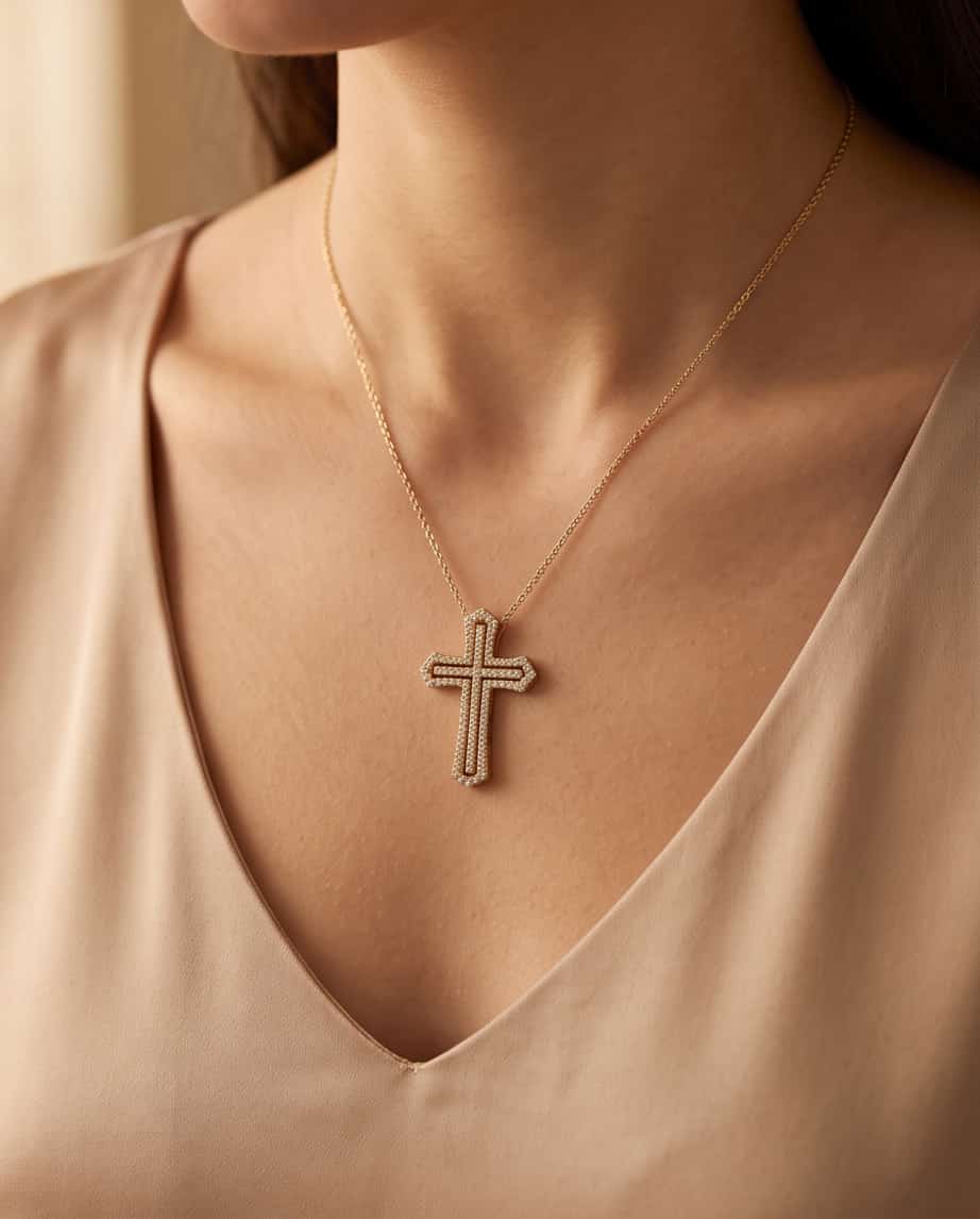 Collana regolabile acciaio croce strass