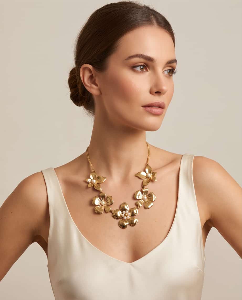 Collana regolabile acciaio fiori perle
