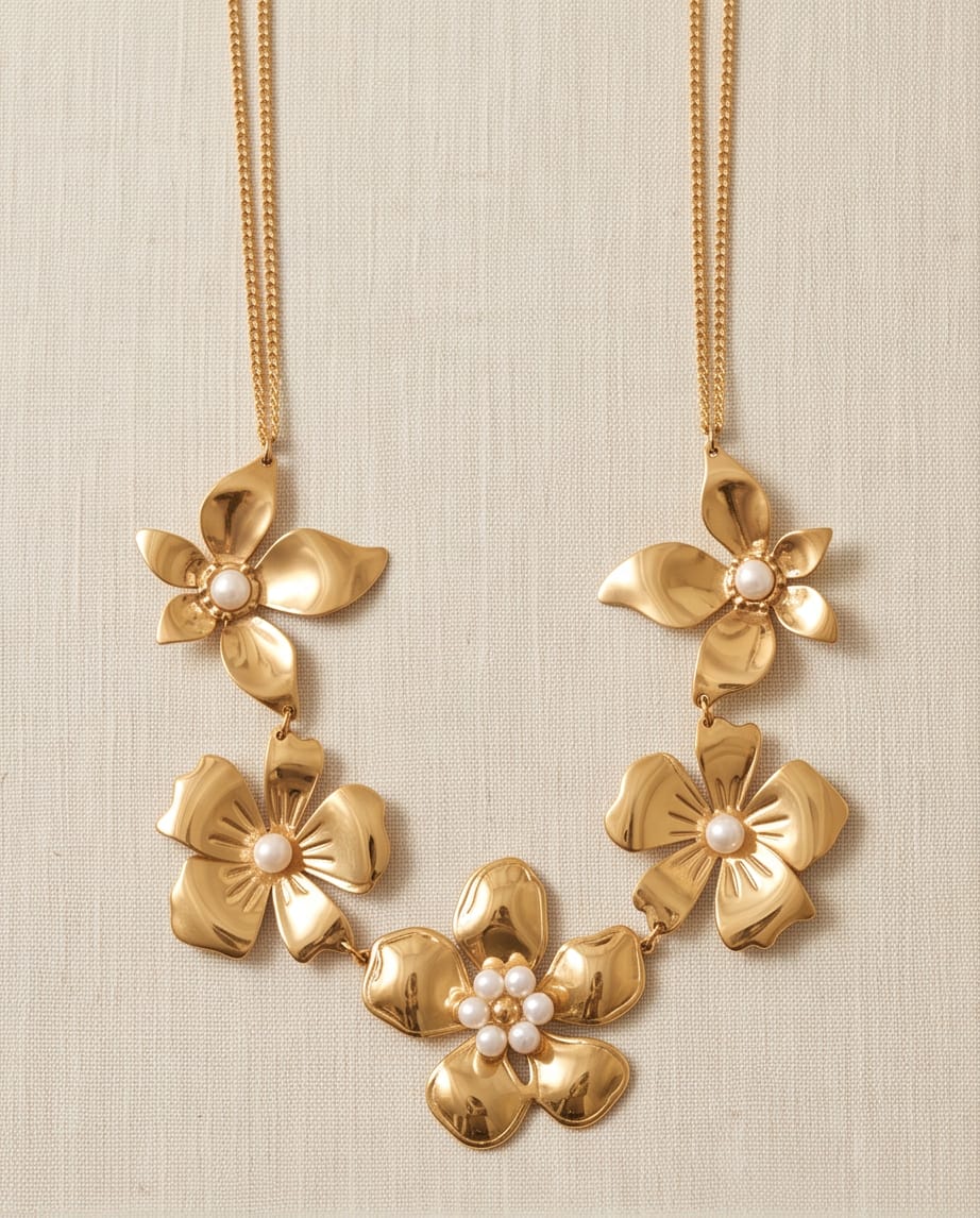 Collana regolabile acciaio fiori perle