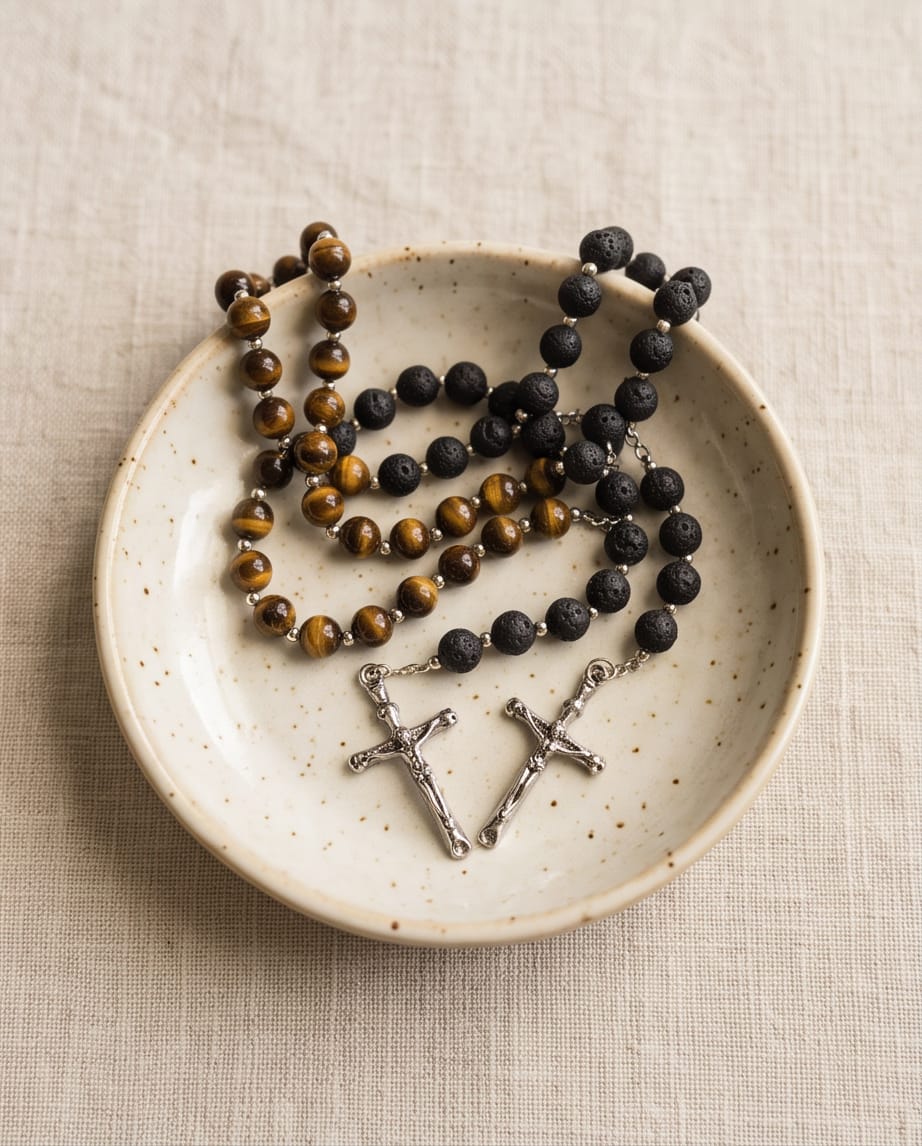 Uomo collana acciaio rosario