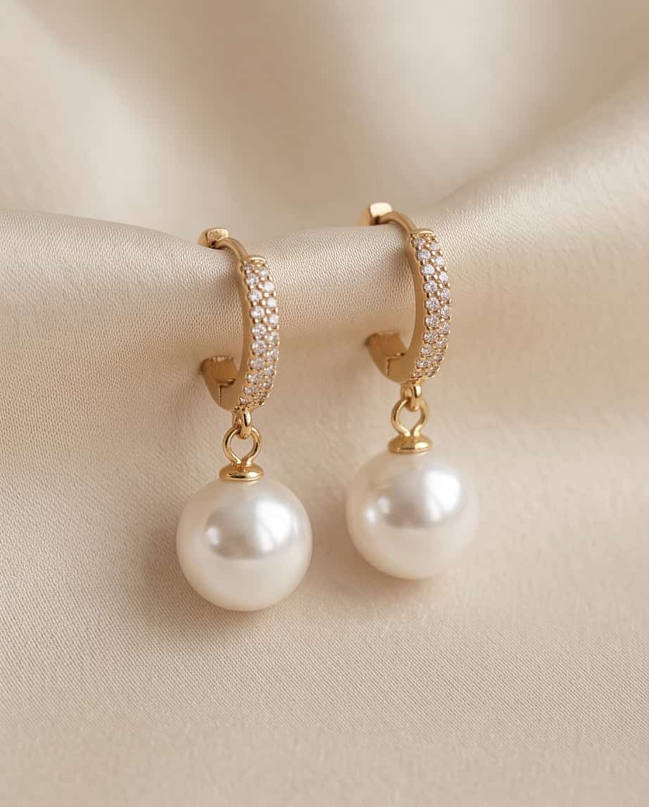 Orecchini perle cerchi strass acciaio