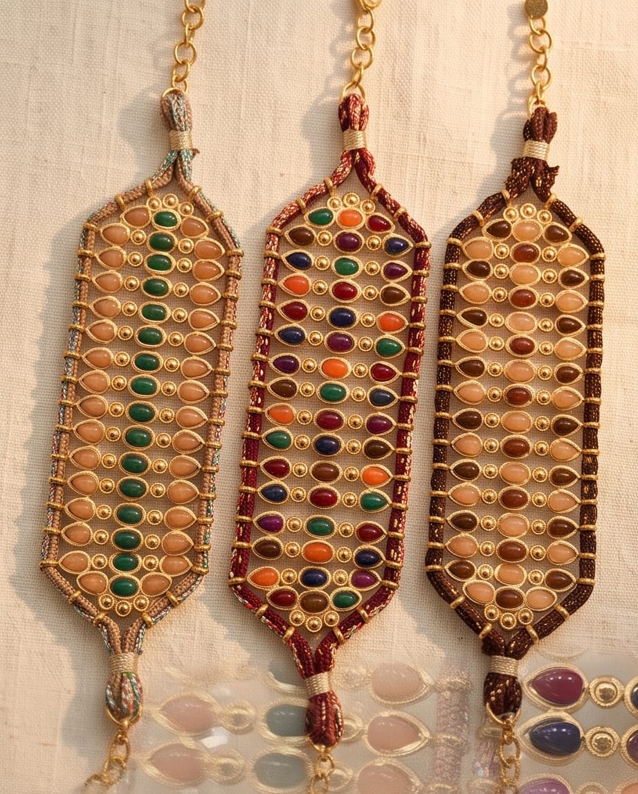 Bracciale regolabile acciaio stoffa pietre