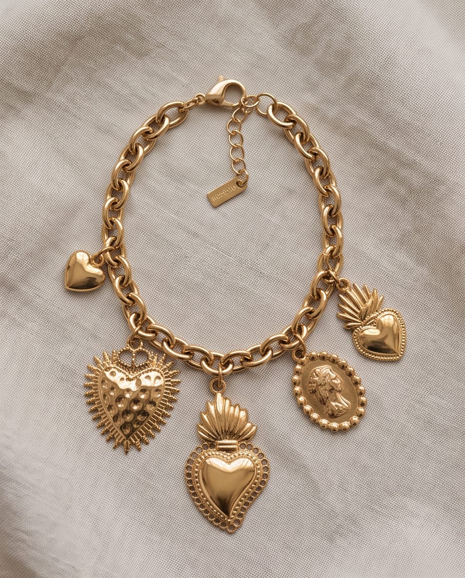 Bracciale regolabile acciaio cuori sacri