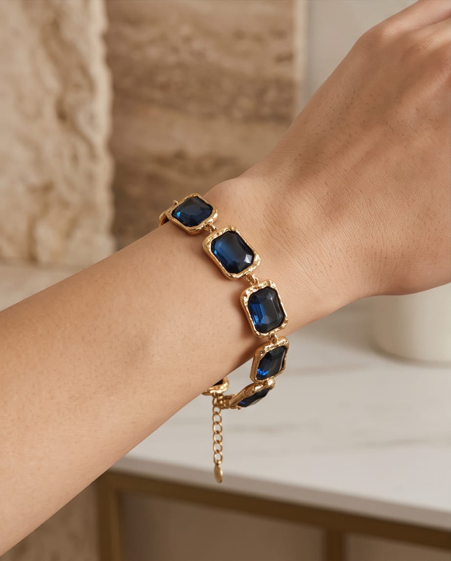 Bracciale regolabile acciaio 7 castoni vetro