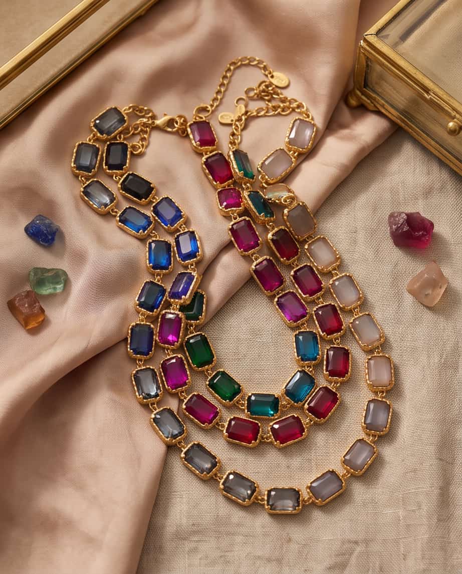 Collana regolabile acciaio castoni vetro