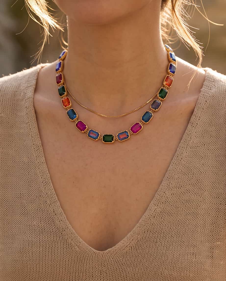 Collana regolabile acciaio castoni vetro
