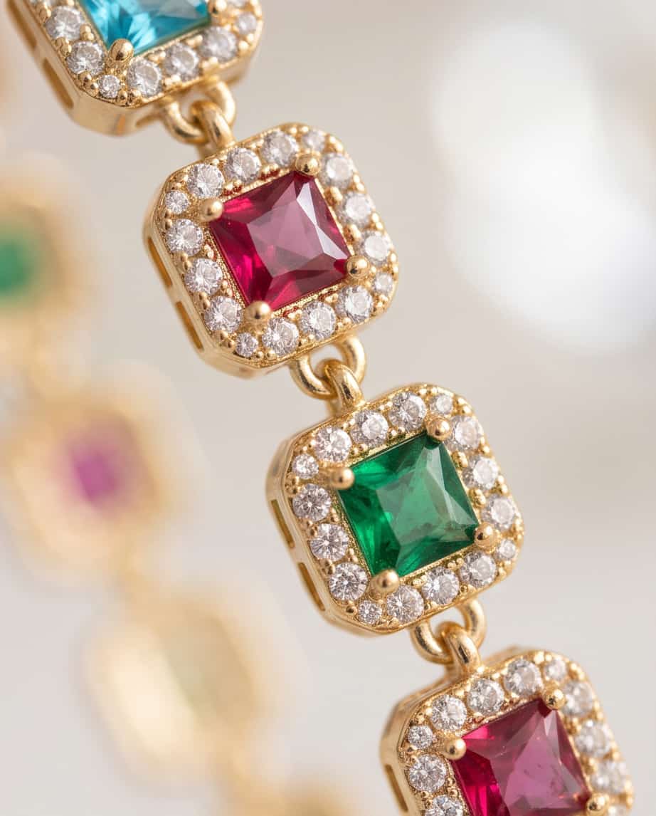 Bracciale regolabile acciaio quadratini strass