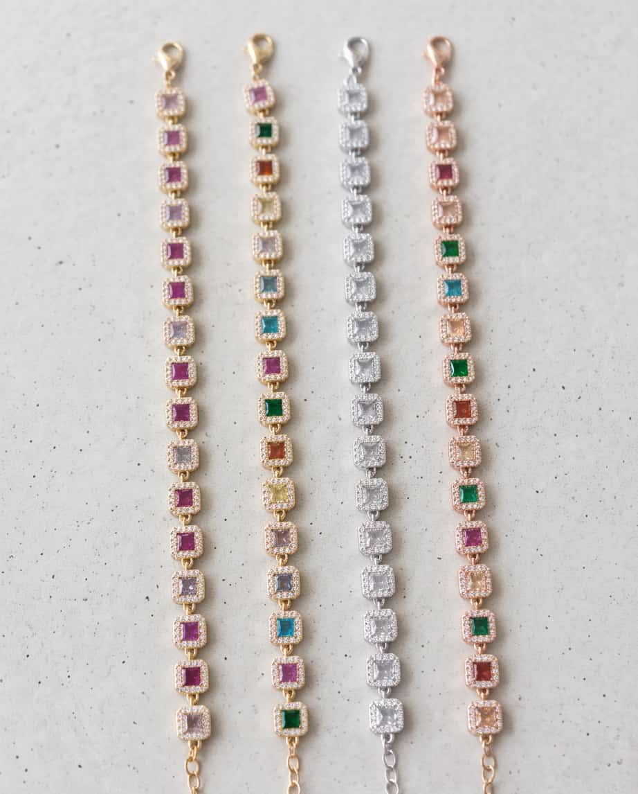 Bracciale regolabile acciaio quadratini strass