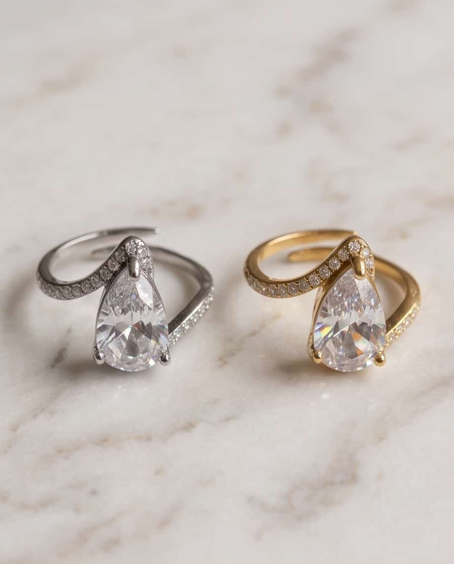Anello acciaio goccia zircone
