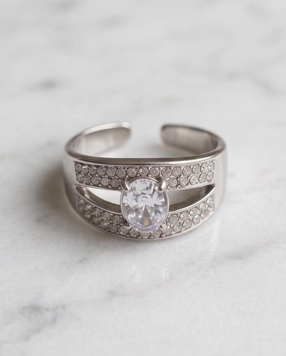 Anello acciaio fascia 2 fili strass