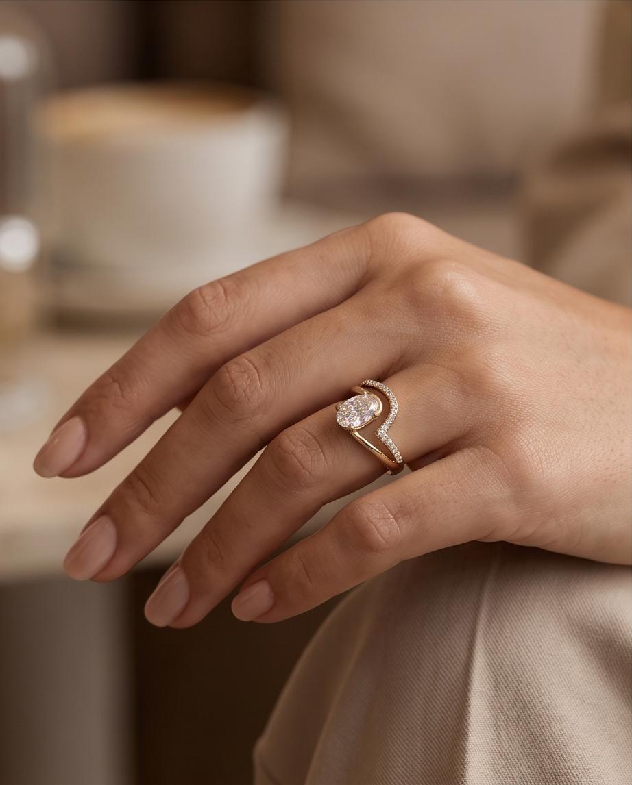 Anello acciaio ovale zirconia