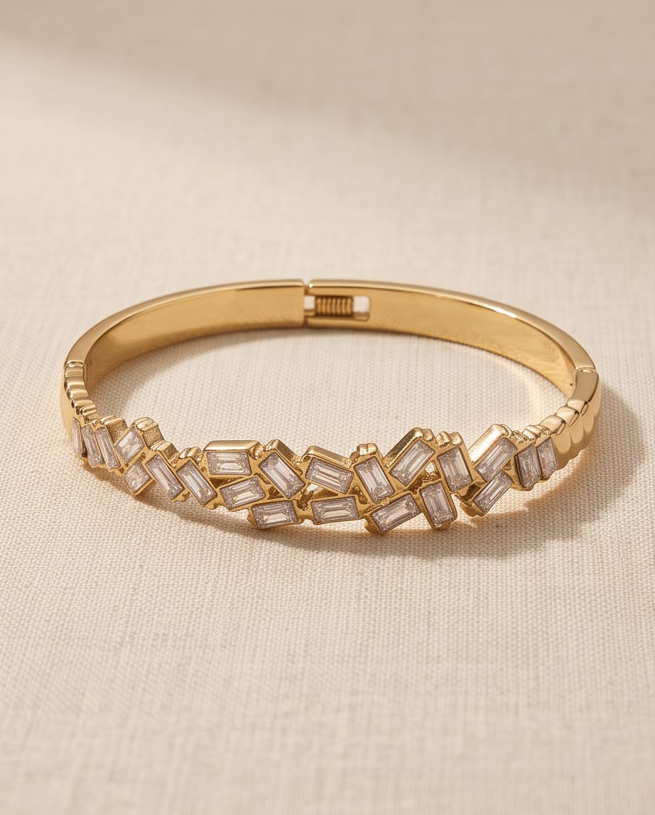 Bracciale rigido acciaio baguette vetro