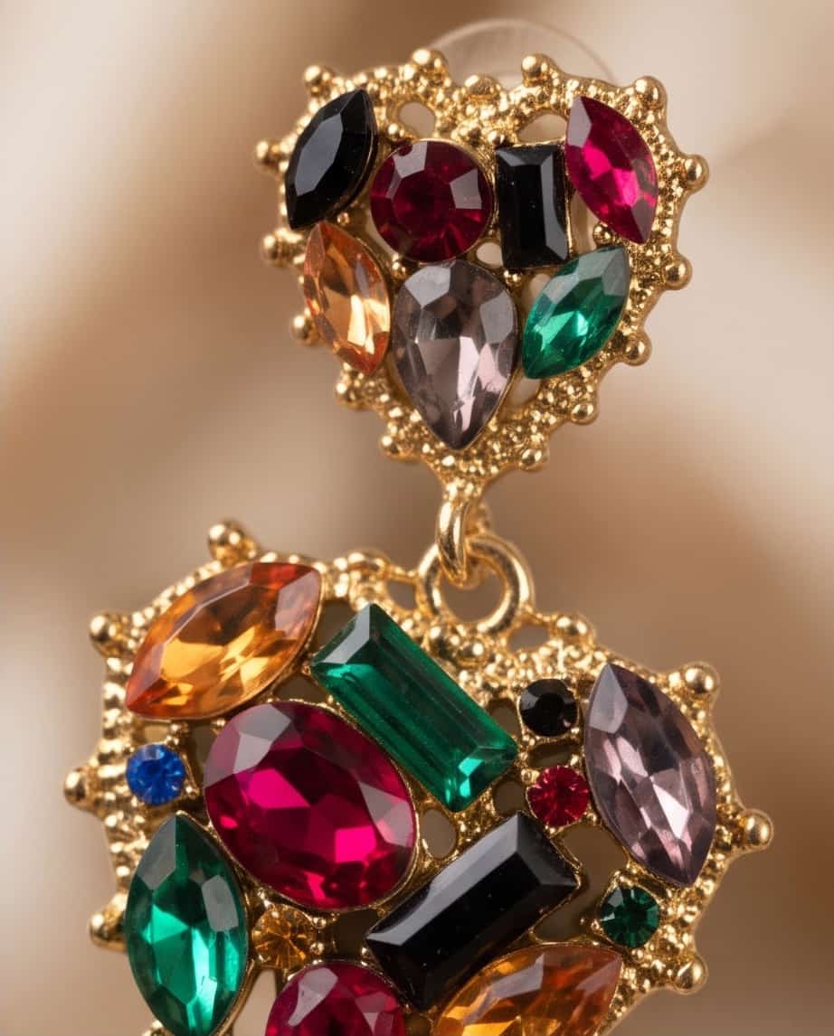 Orecchini pendenti acciaio cuore multi strass