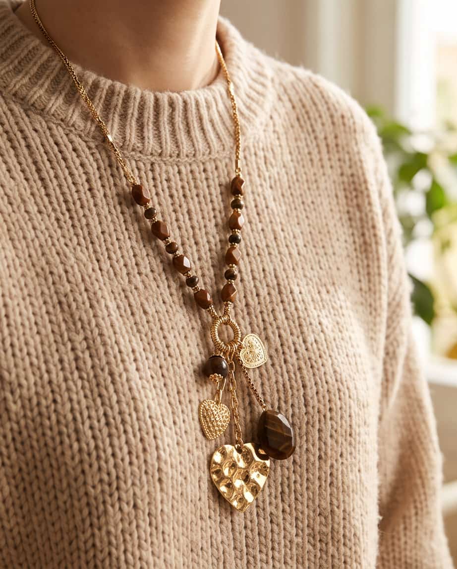 Collana lunga acciaio charm pietra resina