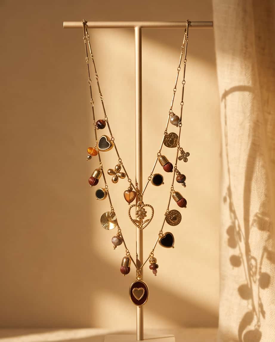 Collana regolabile acciaio charm pietra
