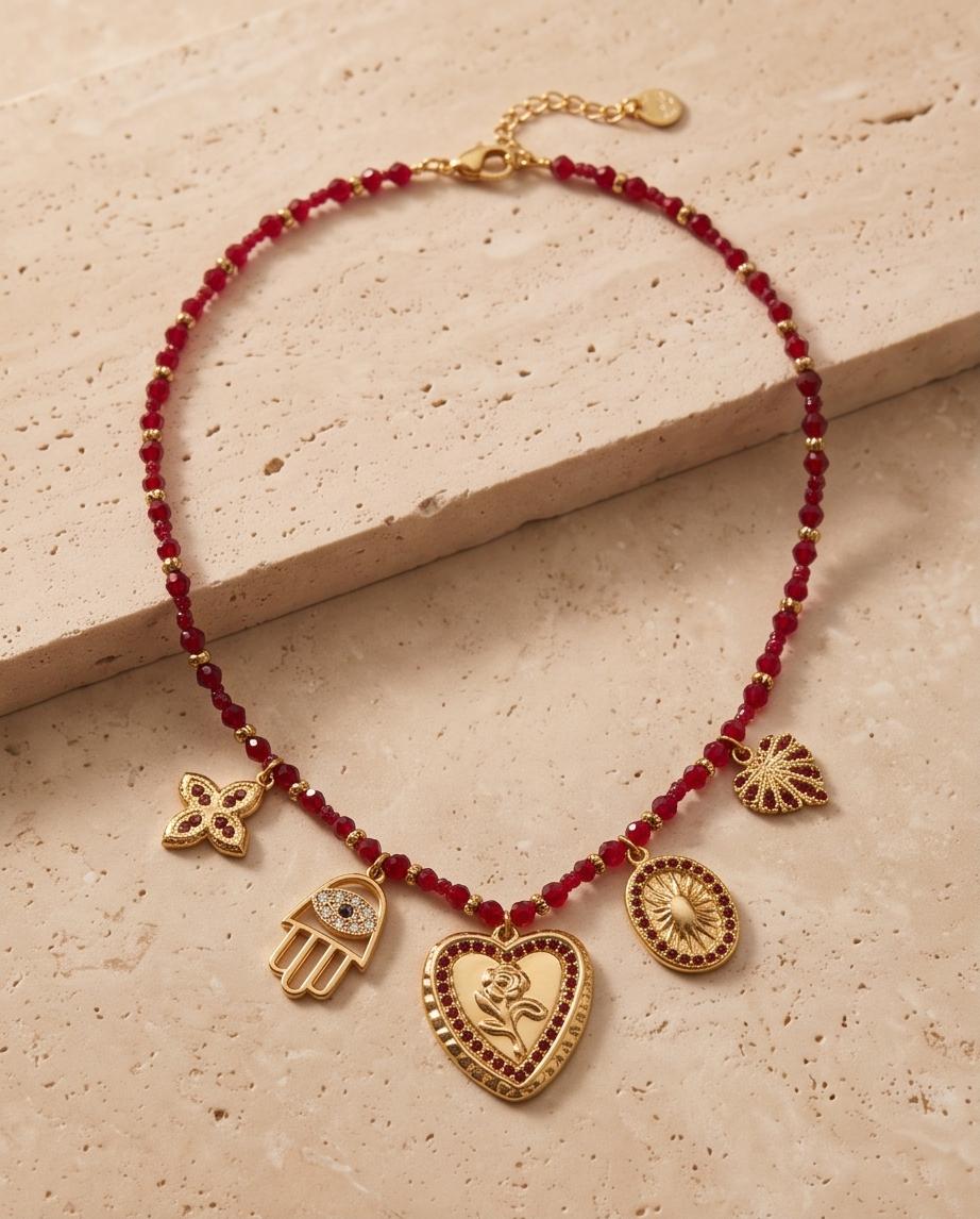 Collana regolabile acciaio cuore e charms