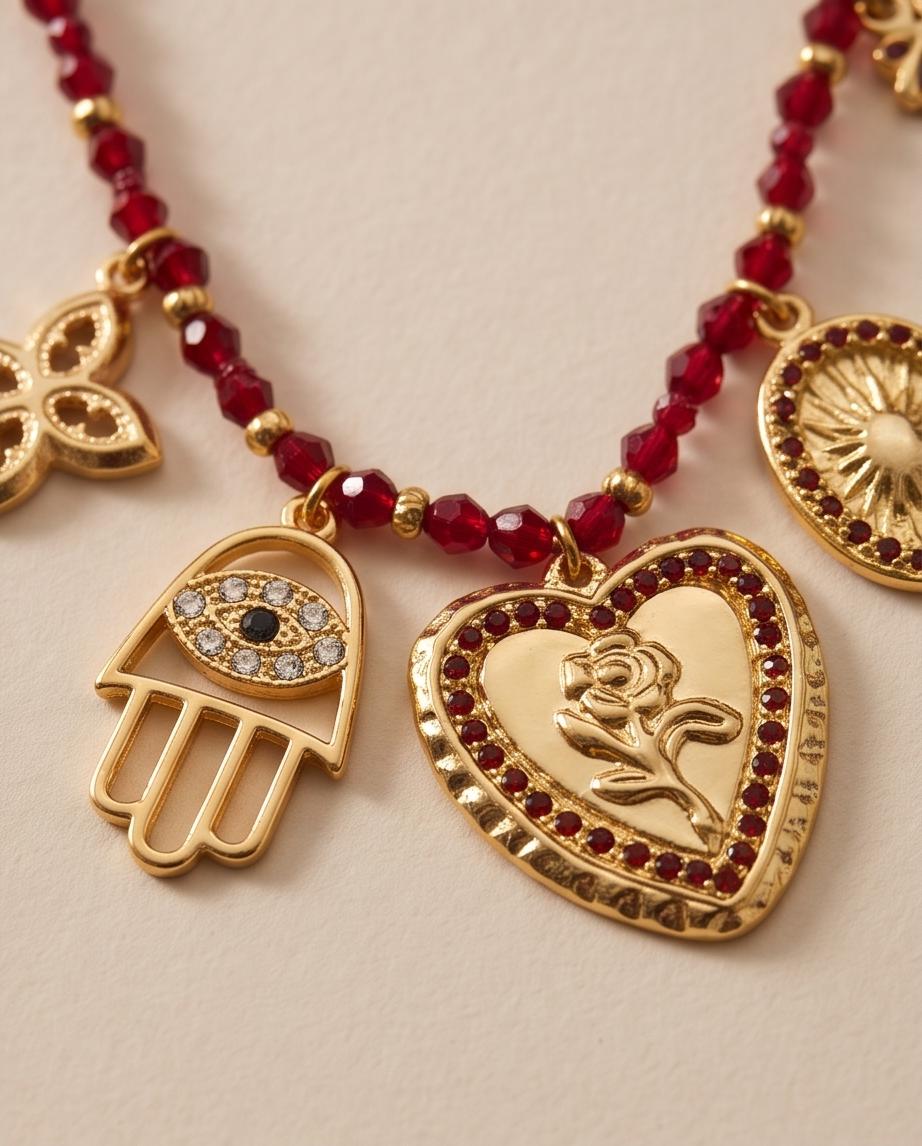Collana regolabile acciaio cuore e charms