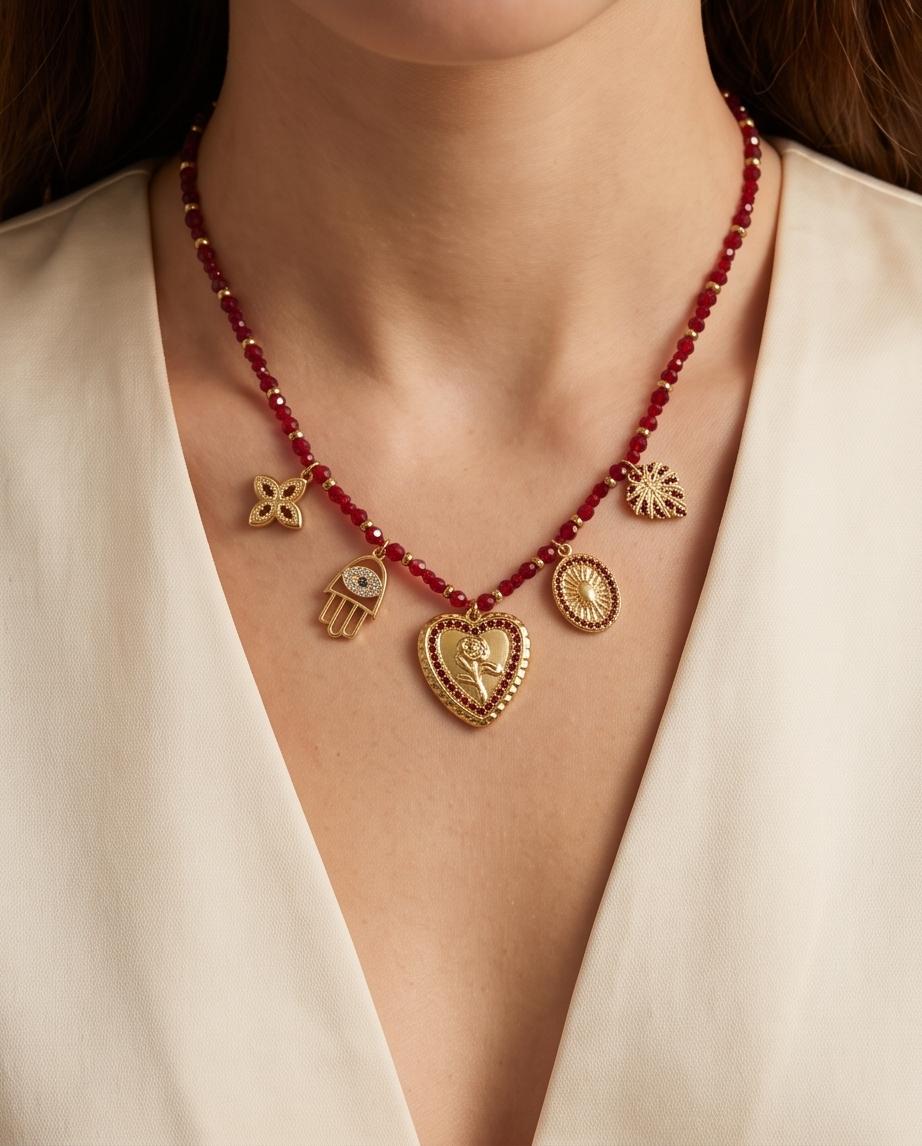 Collana regolabile acciaio cuore e charms
