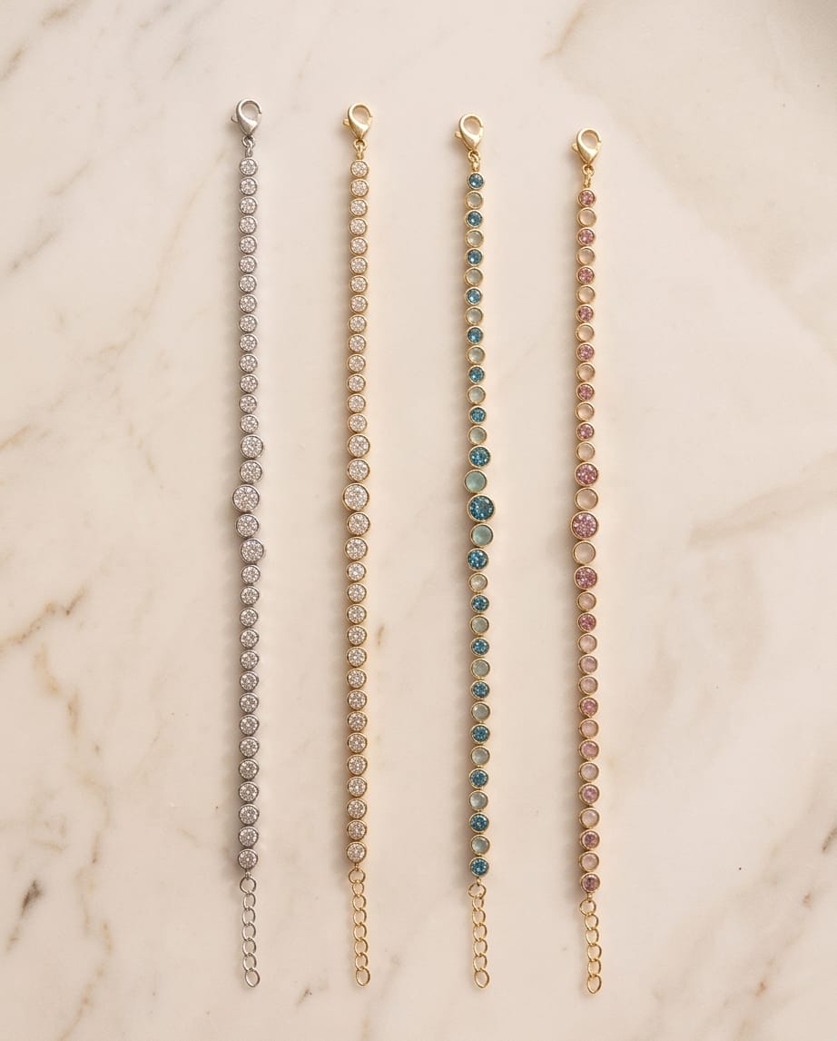 Bracciale regolabile acciaio tennis strass tondi