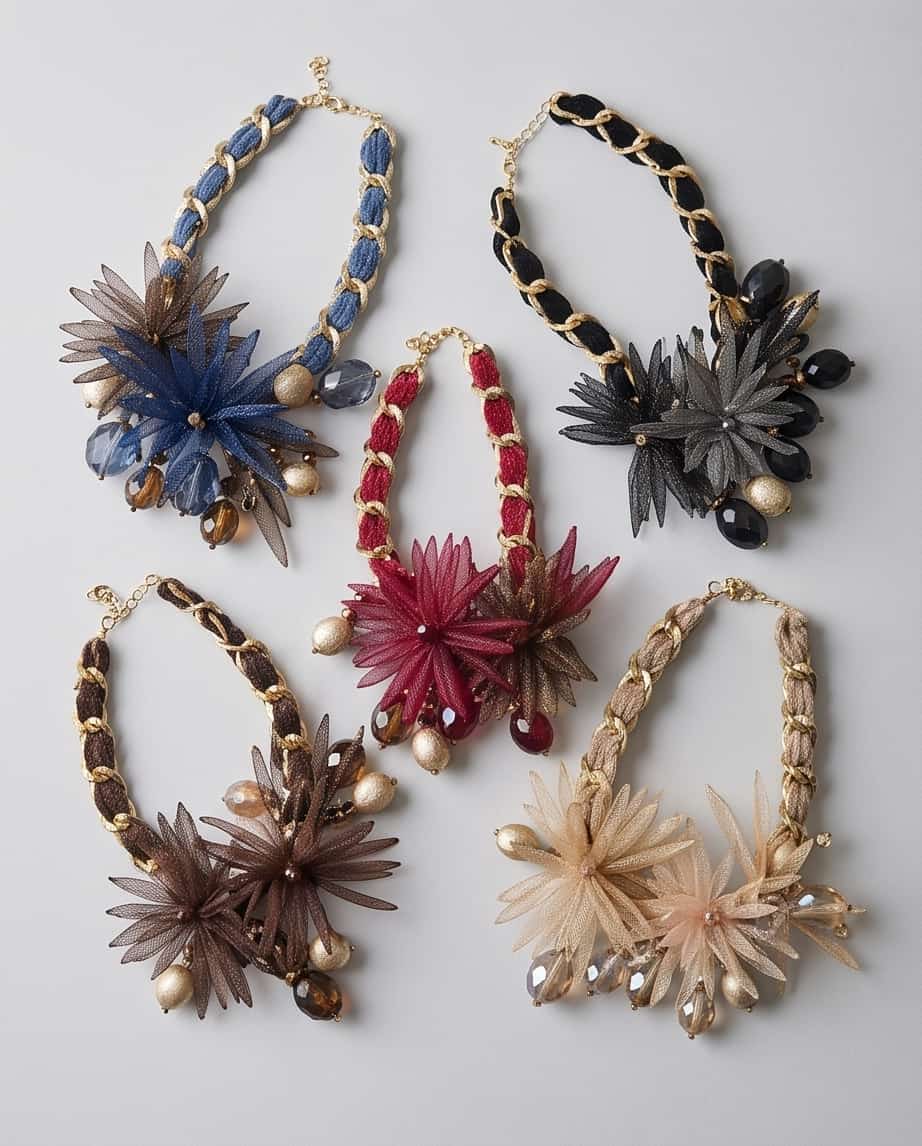 Collana regolabile metallo vetro fiore