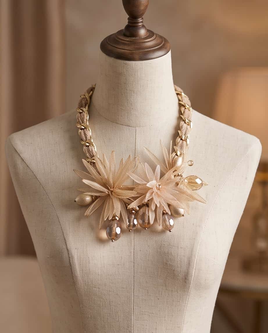 Collana regolabile metallo vetro fiore