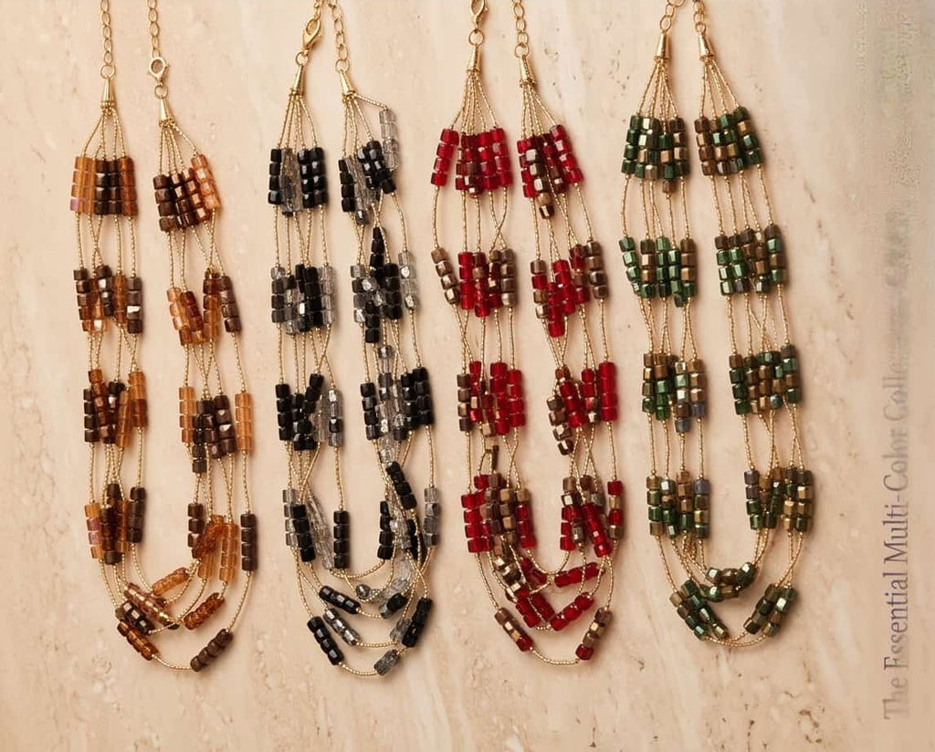 Collana regolabile metallo 45cm cubetti vetro