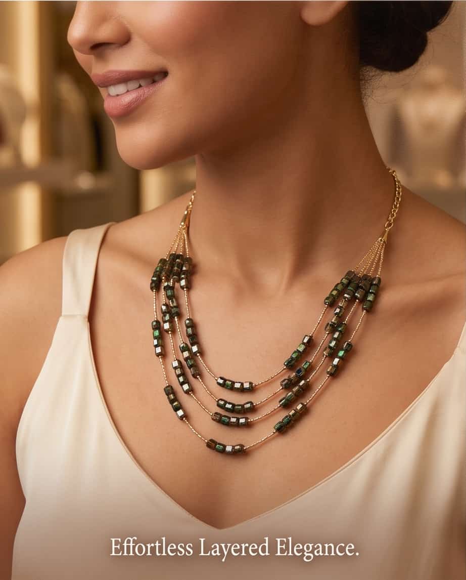 Collana regolabile metallo 45cm cubetti vetro
