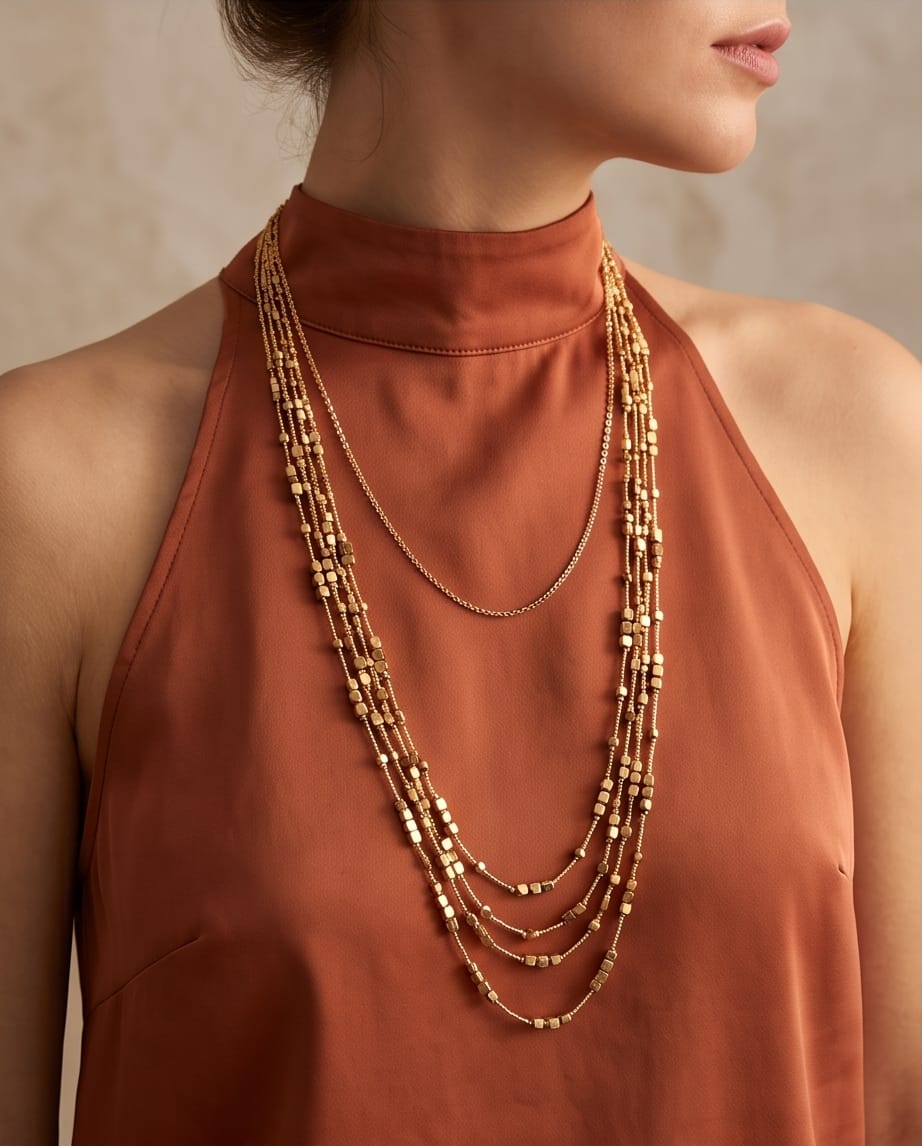 Collana lunga metallo 85cm cubetti vetro