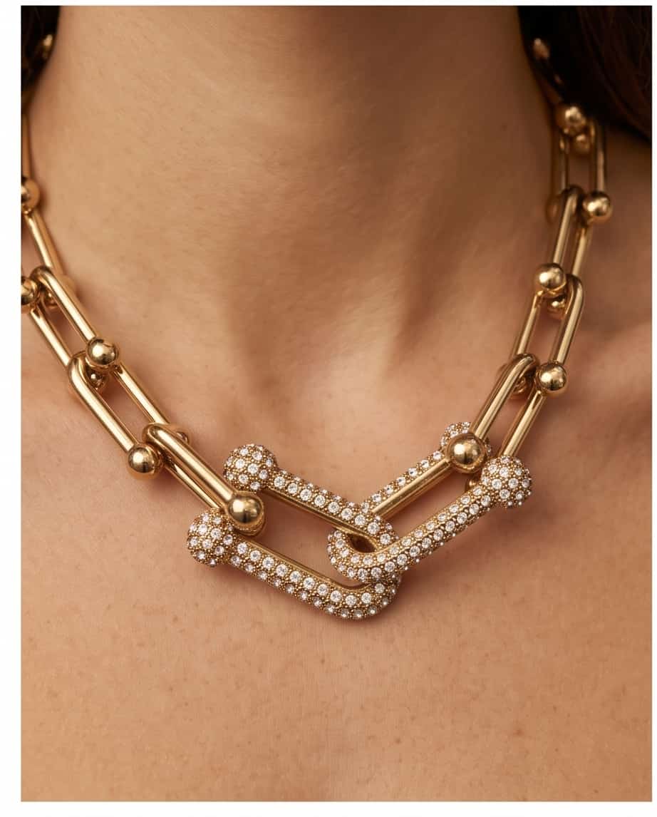 Collana regolabile acciaio fibbia strass
