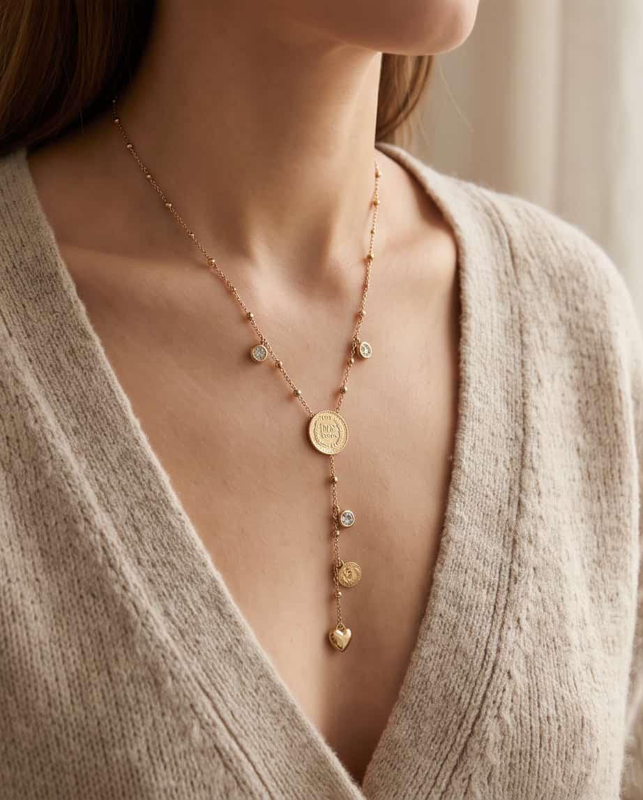 Collana regolabile acciaio monetine strass