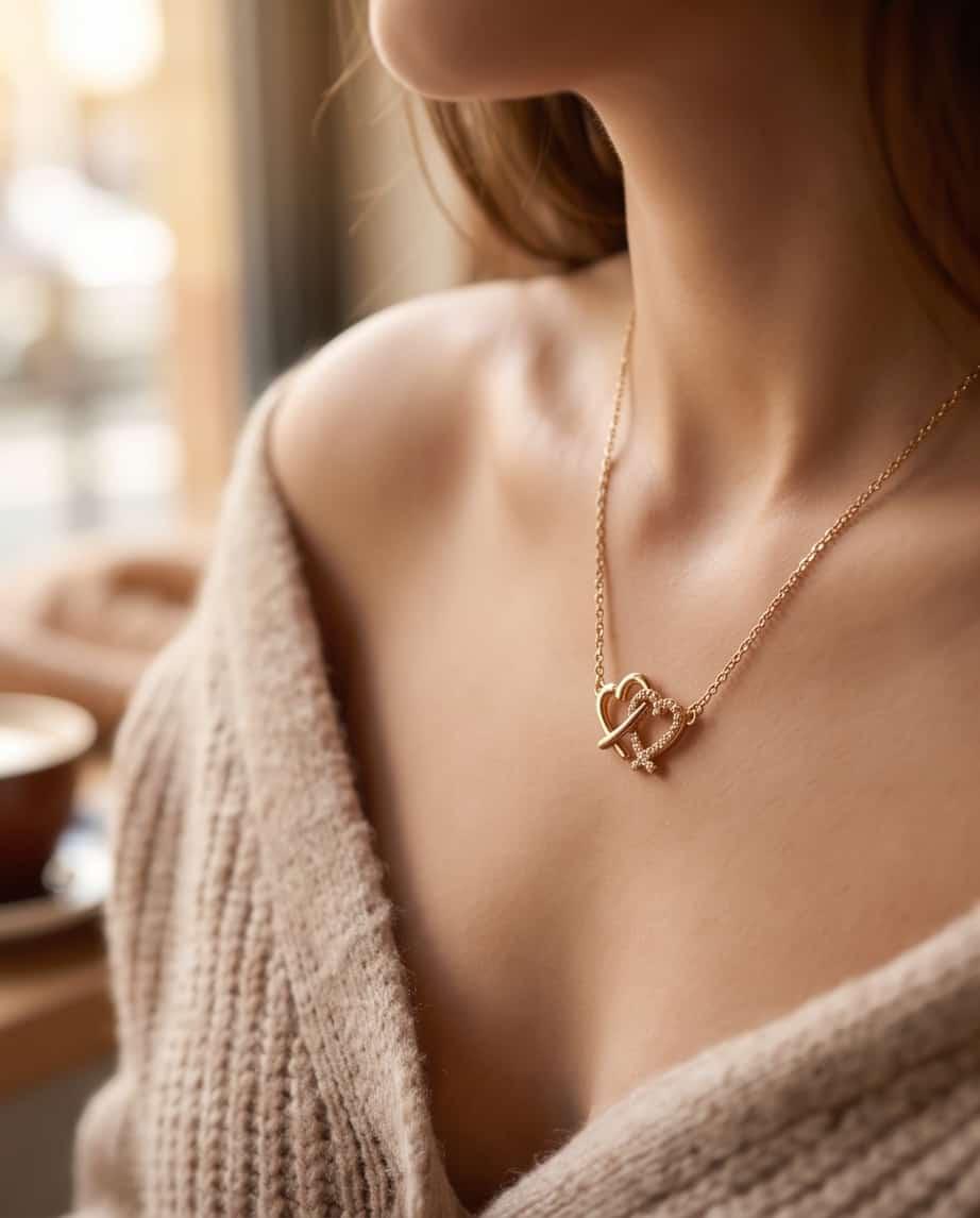 Collana regolabile acciaio doppio cuore strass