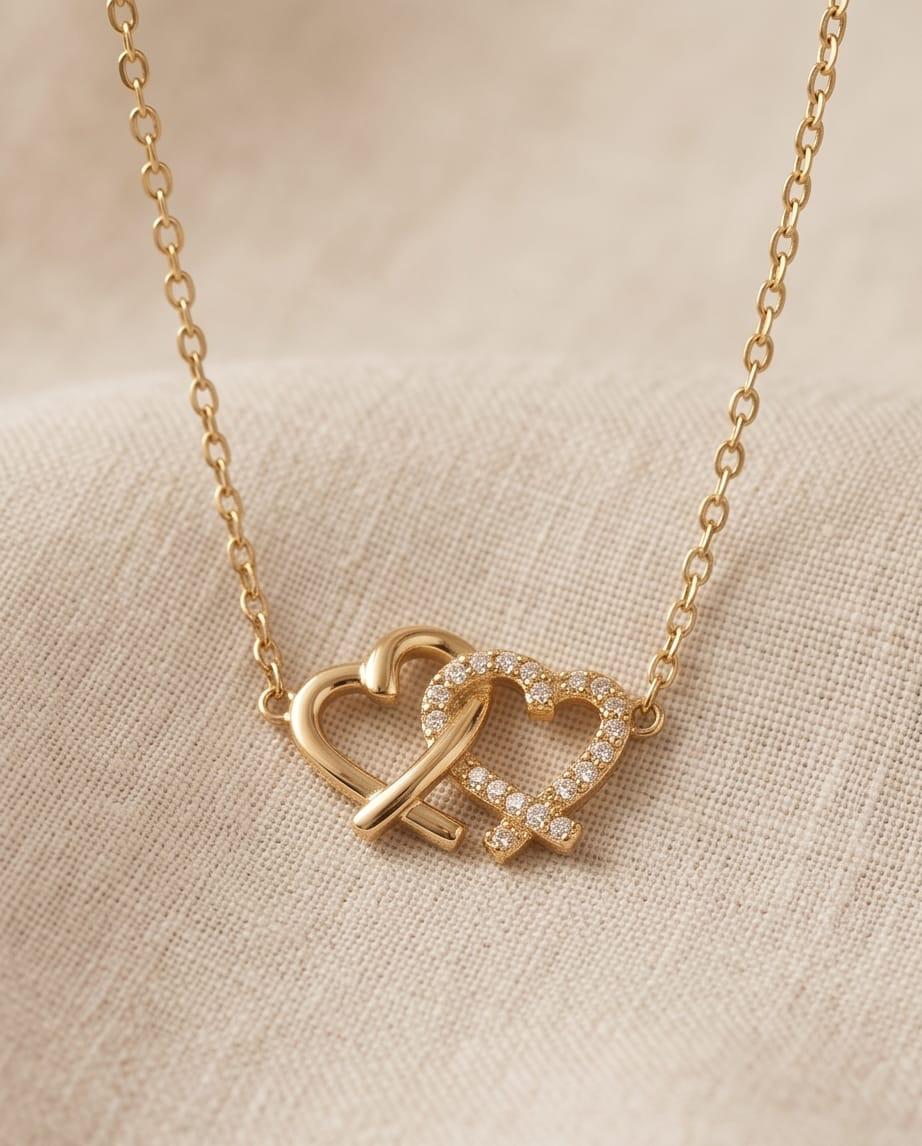 Collana regolabile acciaio doppio cuore strass