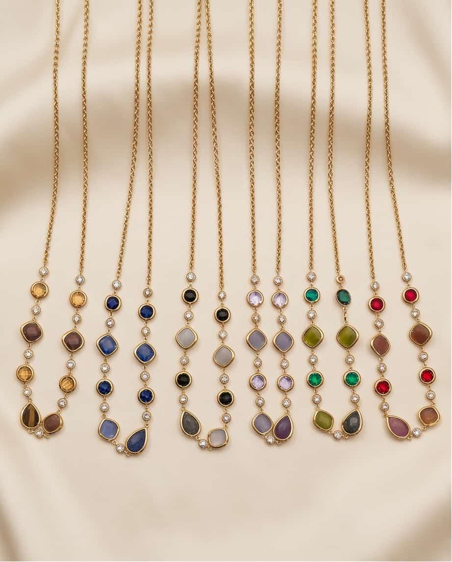 Collana regolabile acciaio castoni pietra