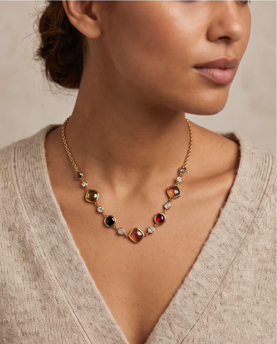 Collana regolabile acciaio castoni pietra