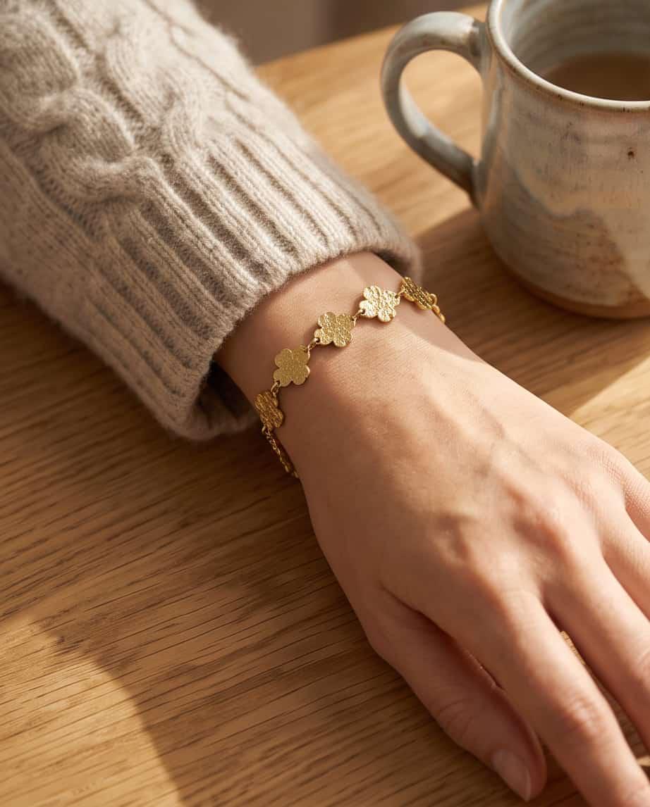 Bracciale regolabile acciaio quadrifogli martellati