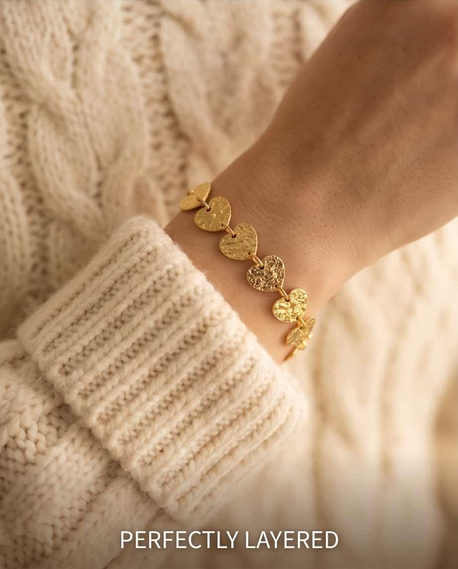 Bracciale regolabile acciaio cuori martellati