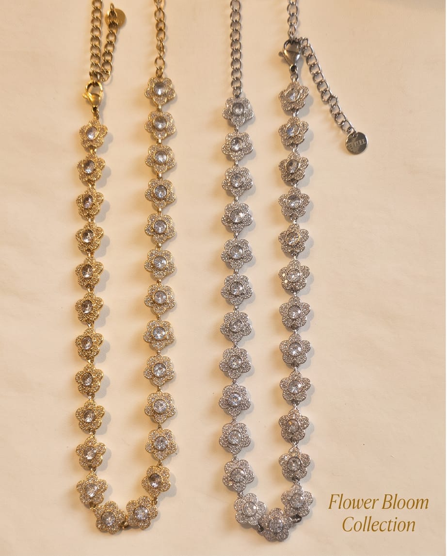 Collana regolabile acciaio fiori strass