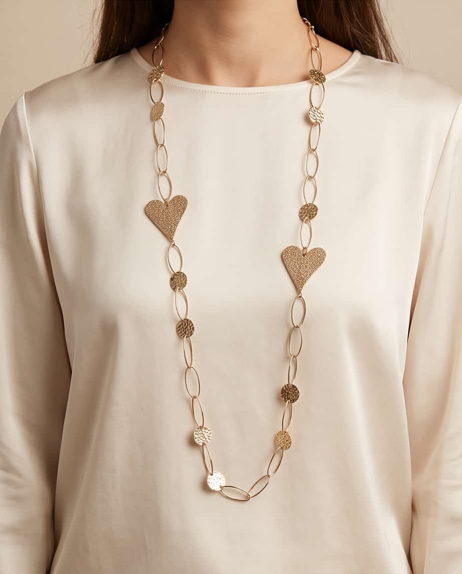 Collana lunga acciaio 80cm cuori