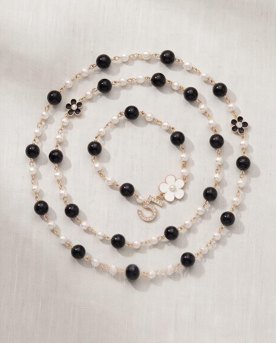 Collana lunga perle metallo