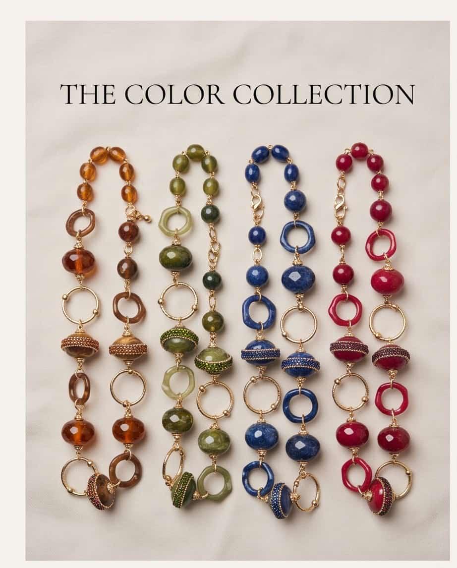 Collana regolabile metallo palle vetro resina