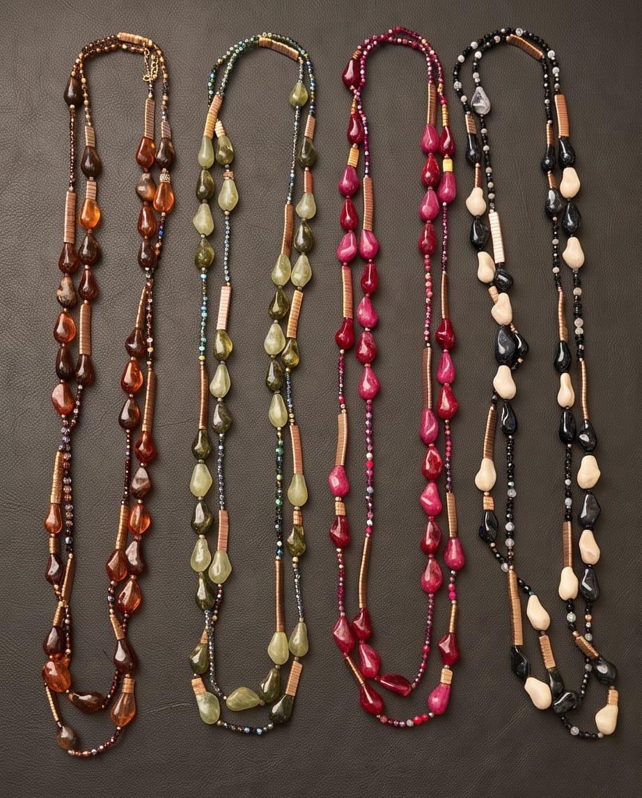 Collana lunga metallo 80cm vetro resina